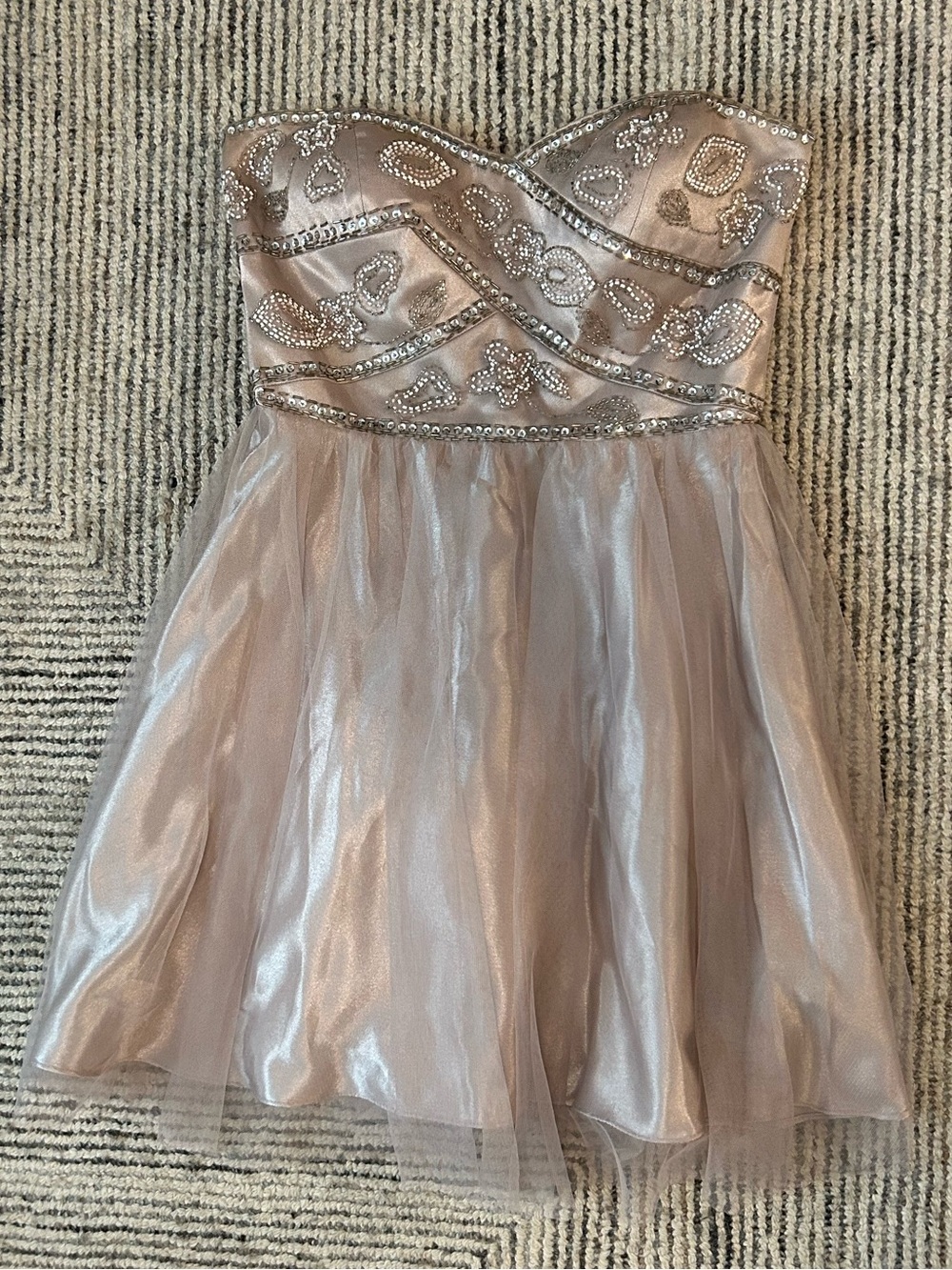 Jump Apparel Strapless Beaded Sequin Party Mini Dress Rose Gold Size 9/10 Short